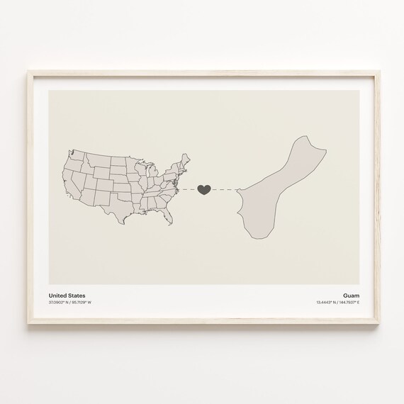 United States To Guam Minimalist Heart Map Connection Gift Poster