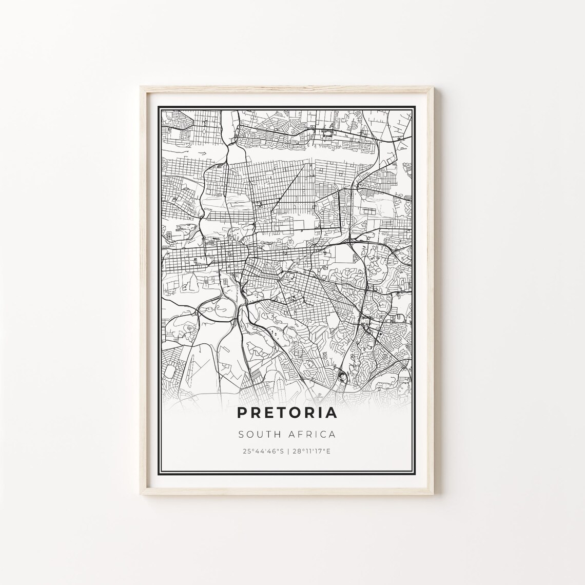 Pretoria South Africa Minimalist Black And White City Map Art Poster