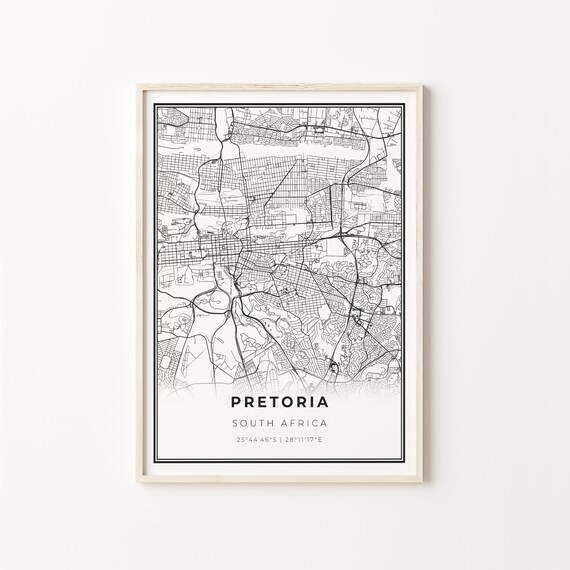 Pretoria South Africa Minimalist Black And White City Map Art Poster