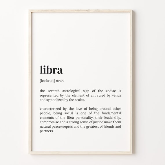 Libra Definition Print Dictionary Poster Quote Wall Art Libra Print Zodiac Sign Gift Astrological Sign Holiday Gift Idea C17 273
