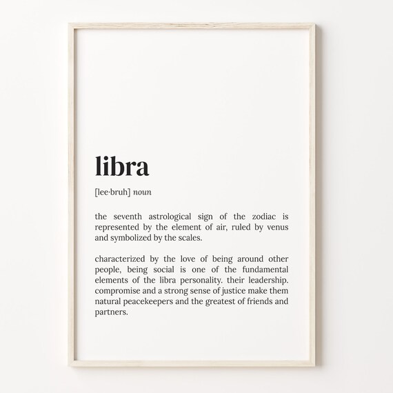 Libra Zodiac Definition Dictionary Typography Star Sign Art Poster