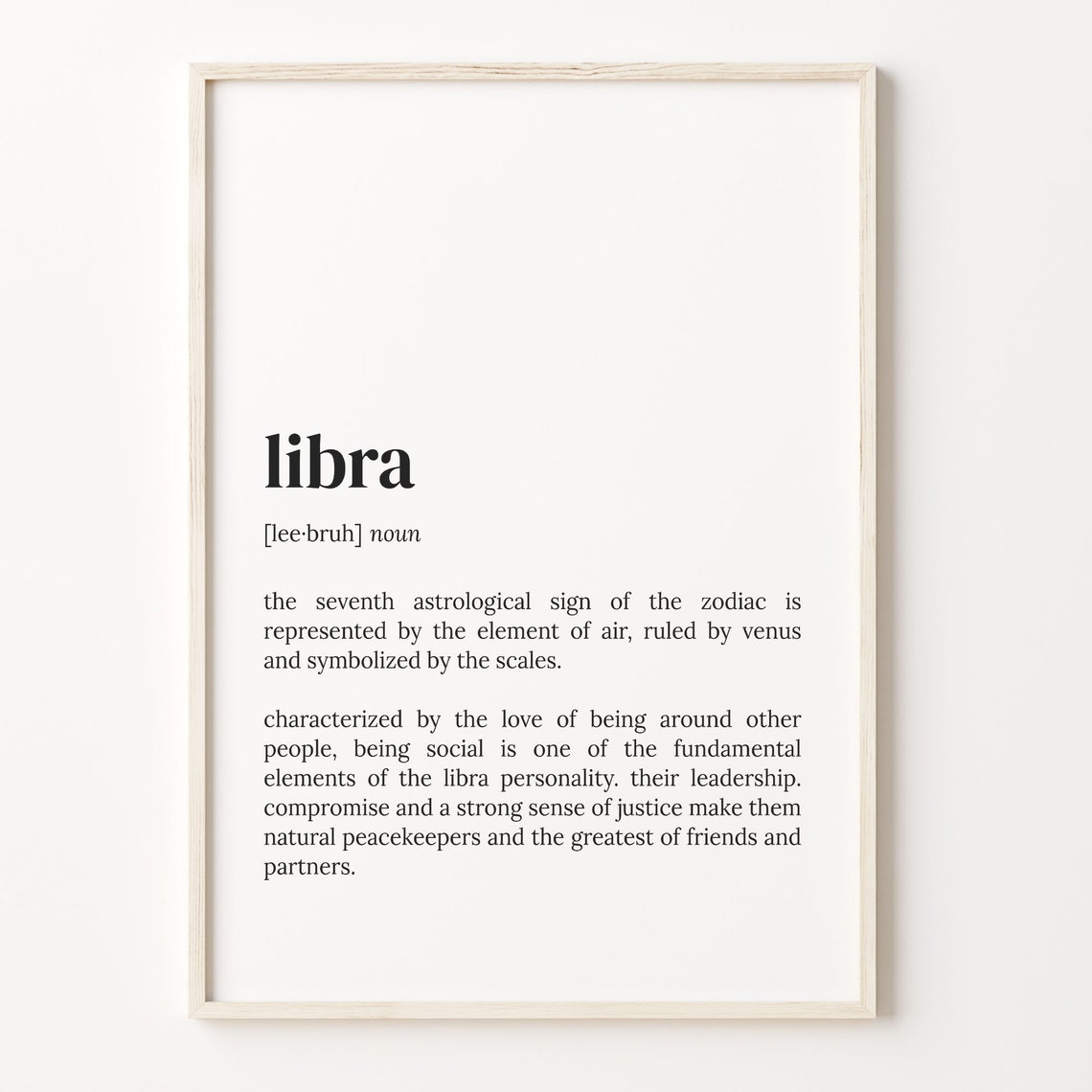 Libra Zodiac Definition Dictionary Typography Star Sign Art Poster