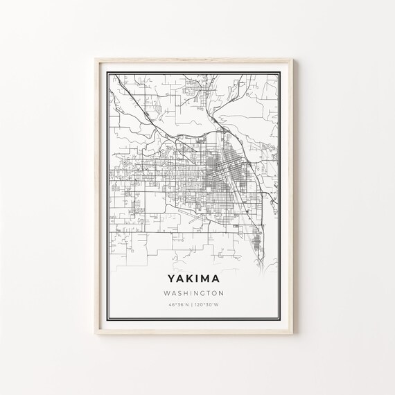 Yakima Washington City Map Minimalist Black and White Art Poster