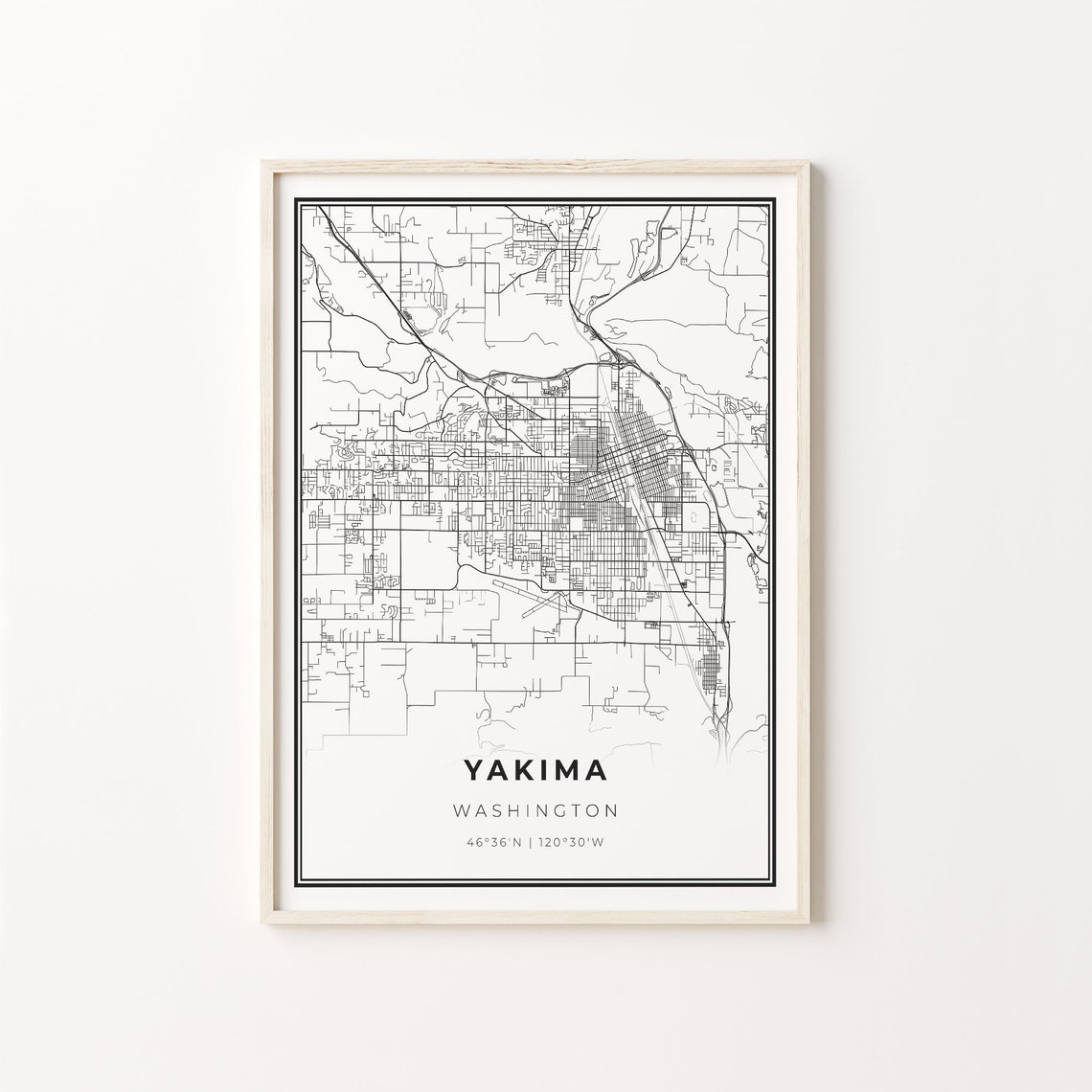 Yakima Washington City Map Minimalist Black and White Art Poster