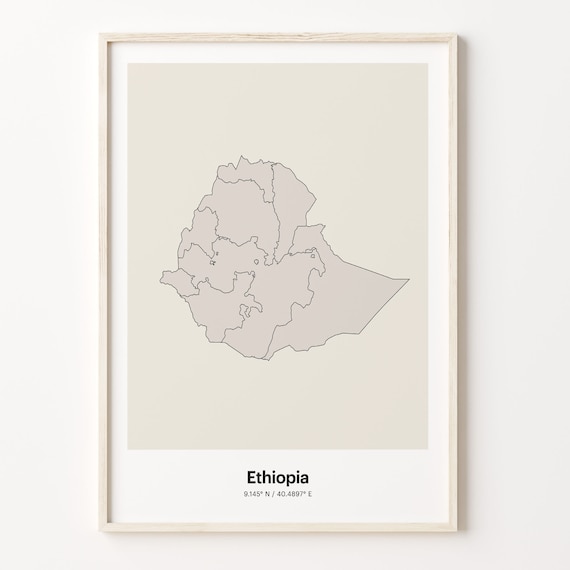 Ethiopia Minimalist Country Map Line Art Coordinates Wall Poster