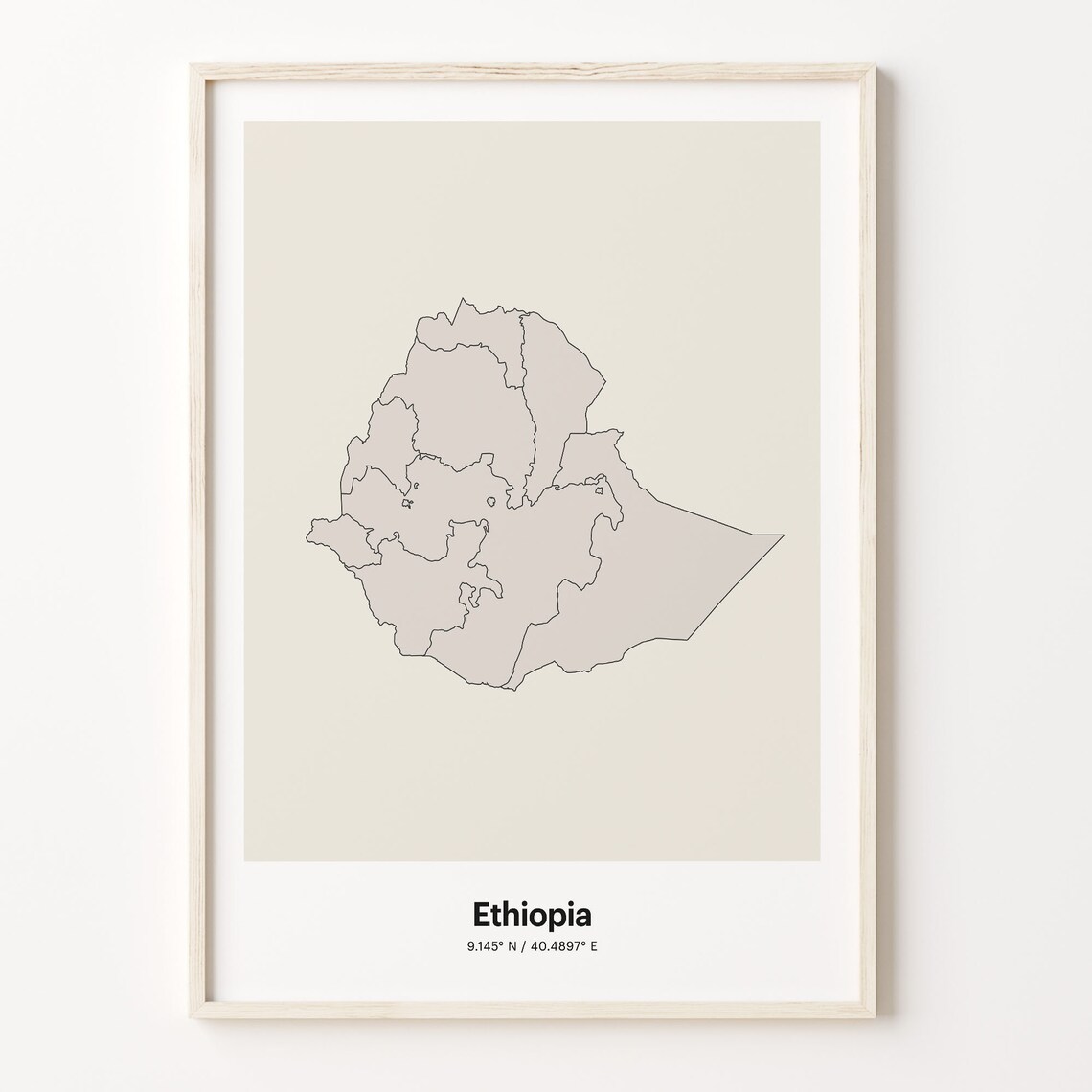 Ethiopia Minimalist Country Map Line Art Coordinates Wall Poster