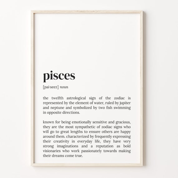 Pisces Definition Dictionary Poster, Zodiac Sign Art Print