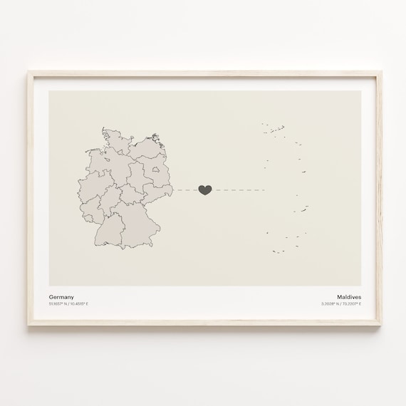 Germany To Maldives Long Distance Love Minimalist Map Art Poster