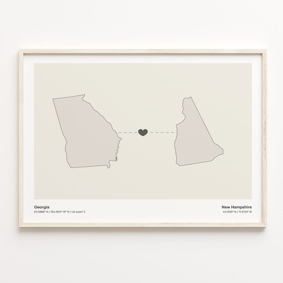 Georgia to New Hampshire Minimalist Long Distance Connection Map Poster