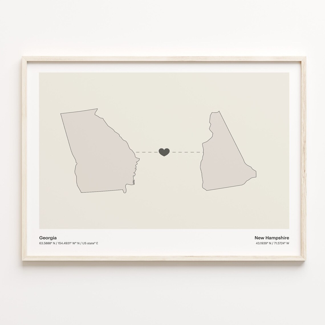 Georgia to New Hampshire Minimalist Long Distance Connection Map Poster