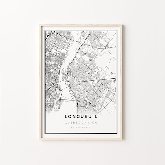 Longueuil Quebec Minimalist Black White City Street Map Art Poster