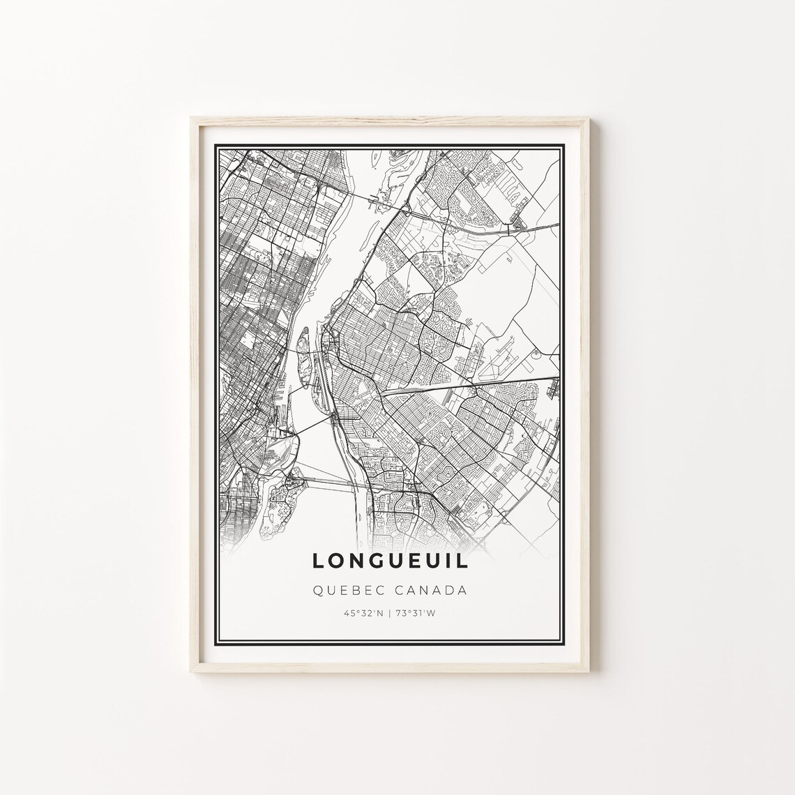 Longueuil Quebec Minimalist Black White City Street Map Art Poster