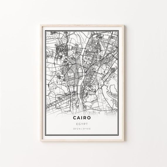Cairo City Map Art Print, Modern Black and White