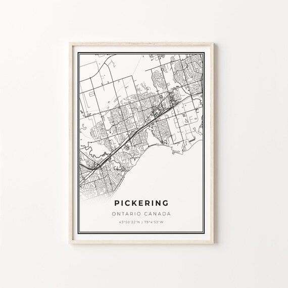 Pickering Ontario Canada Black And White City Map Street Art Poster