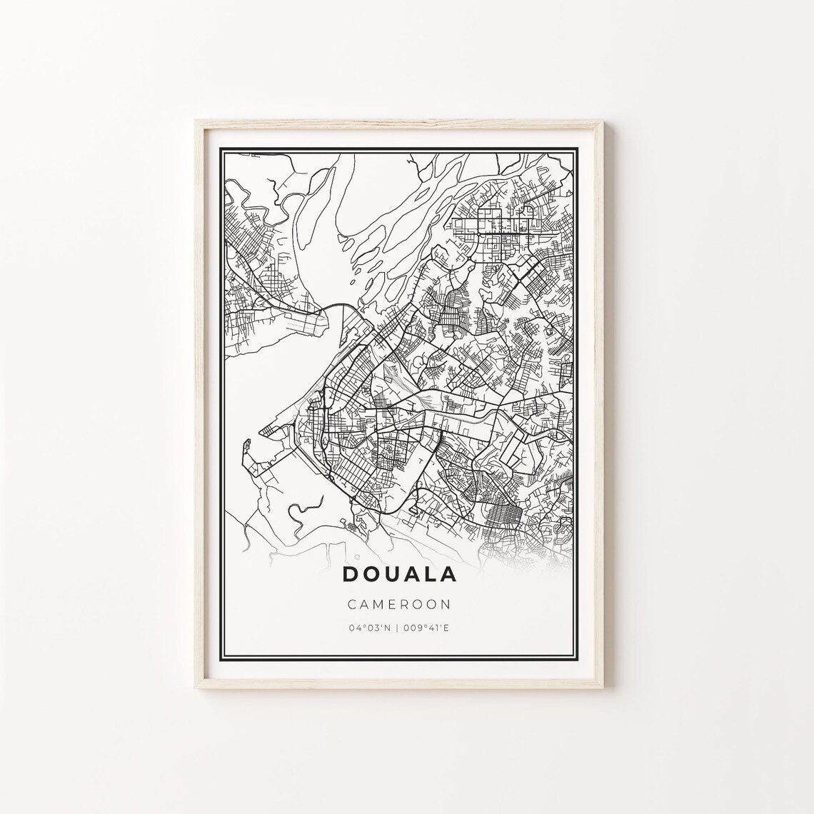 Douala Cameroon Modern Black And White City Map Street Art Poster