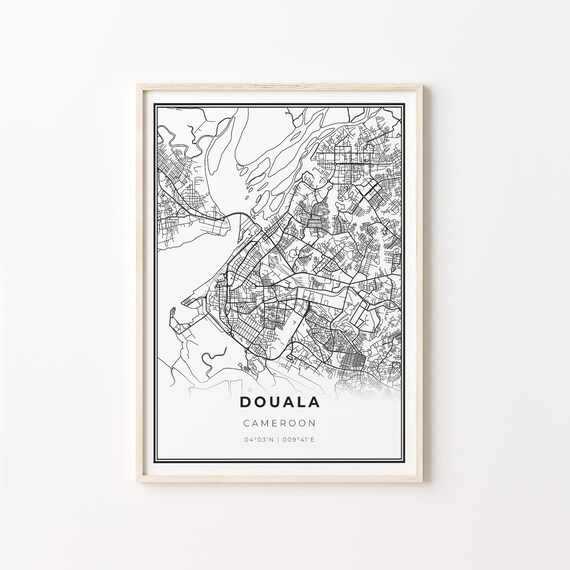 Douala Cameroon Modern Black And White City Map Street Art Poster