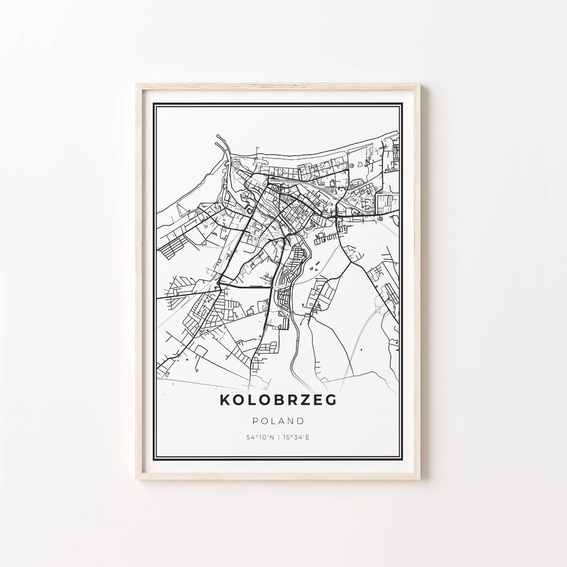 Kolobrzeg Poland Black White Minimalist City Street Map Art Poster