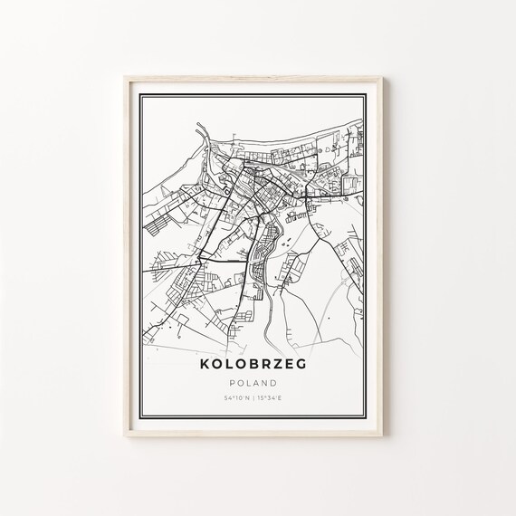 Kolobrzeg Poland Black White Minimalist City Street Map Art Poster