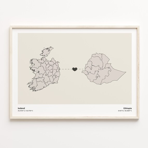 Ireland To Ethiopia Minimalist Long Distance Love Connection Poster