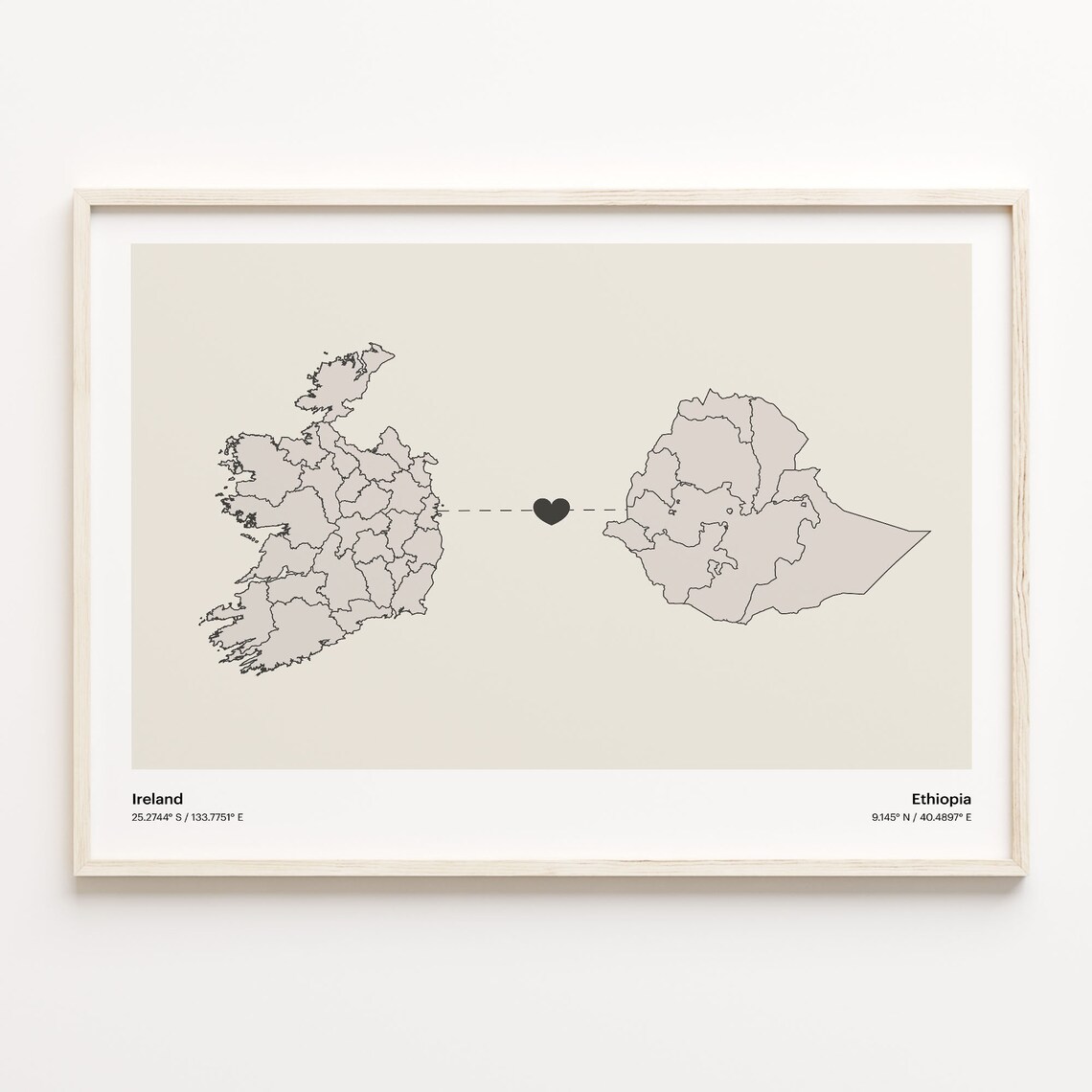 Ireland To Ethiopia Minimalist Long Distance Love Connection Poster