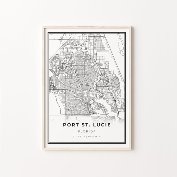 Port St. Lucie Florida Modern Minimalist Black White Street Map Poster