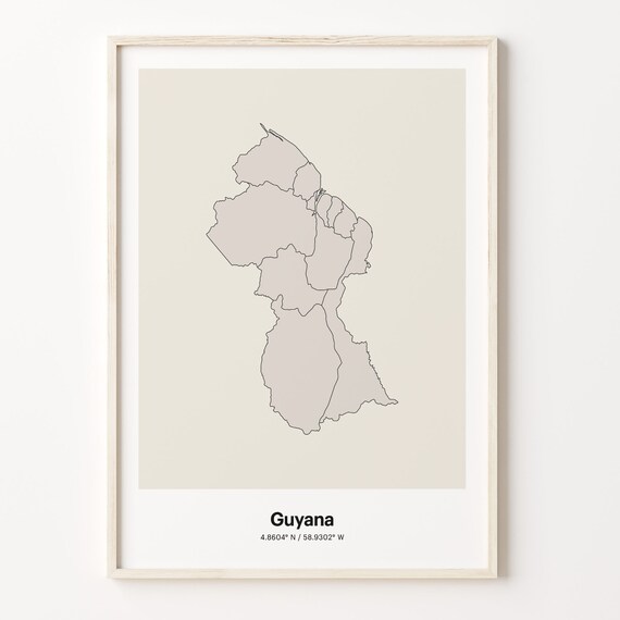 Guyana Minimalist Country Map Line Art Coordinates Wall Poster
