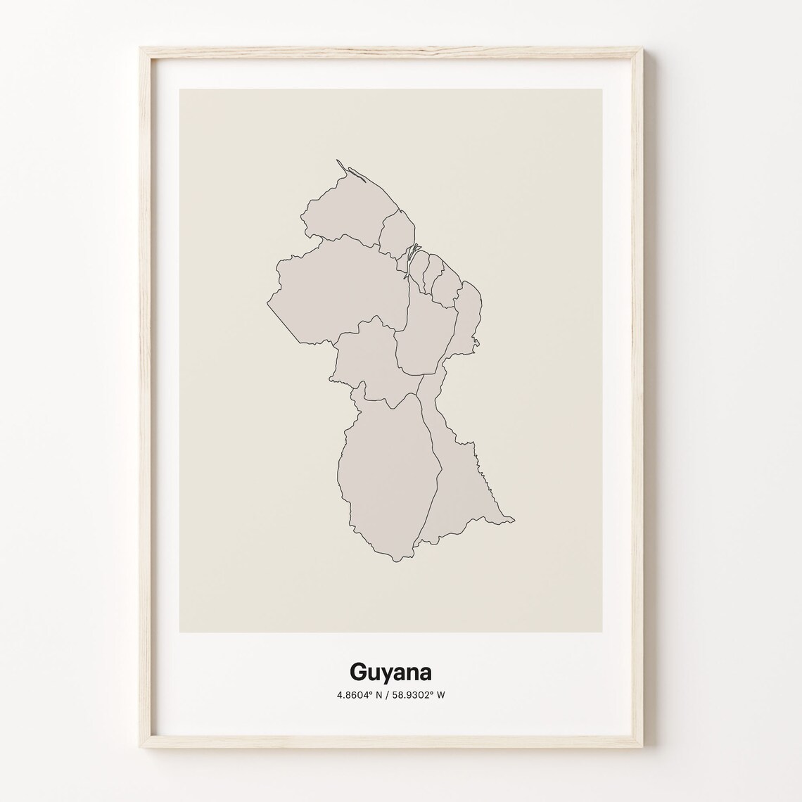 Guyana Minimalist Country Map Line Art Coordinates Wall Poster