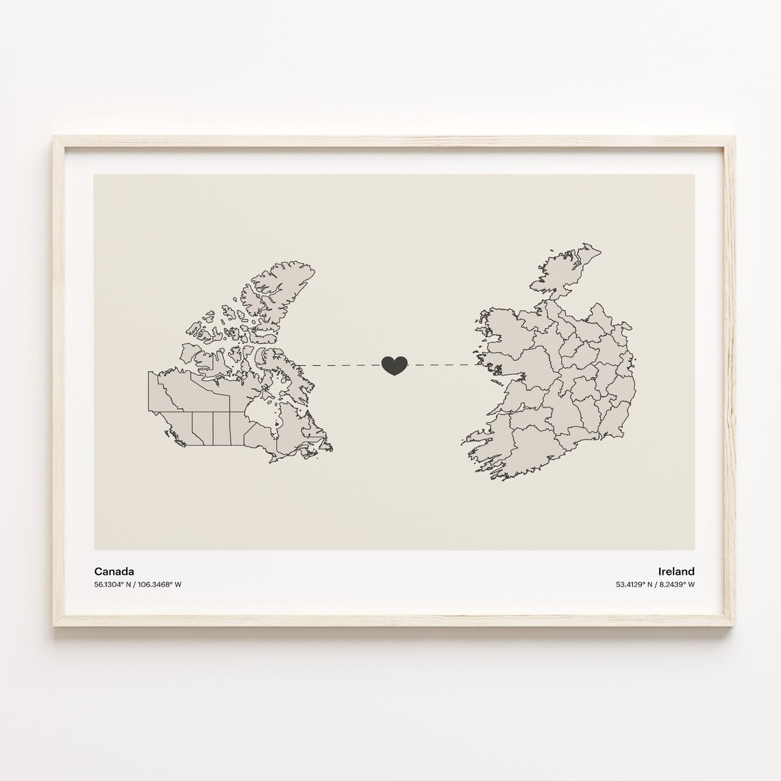 Canada To Ireland Minimalist Love Connection Map Travel Poster