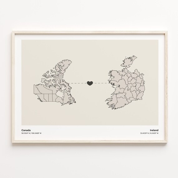 Canada To Ireland Minimalist Love Connection Map Travel Poster