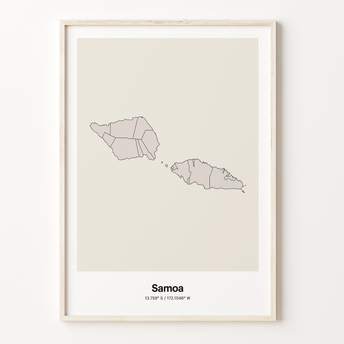 Samoa Minimalist Line Art Island Map Neutral Coastal Decor Poster