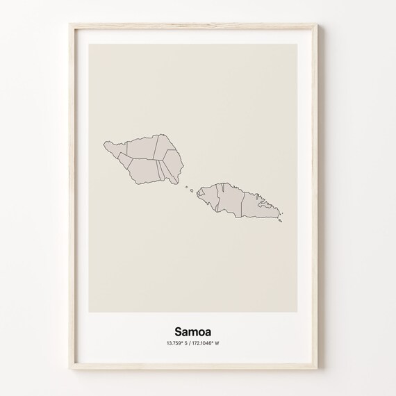 Samoa Minimalist Line Art Island Map Neutral Coastal Decor Poster