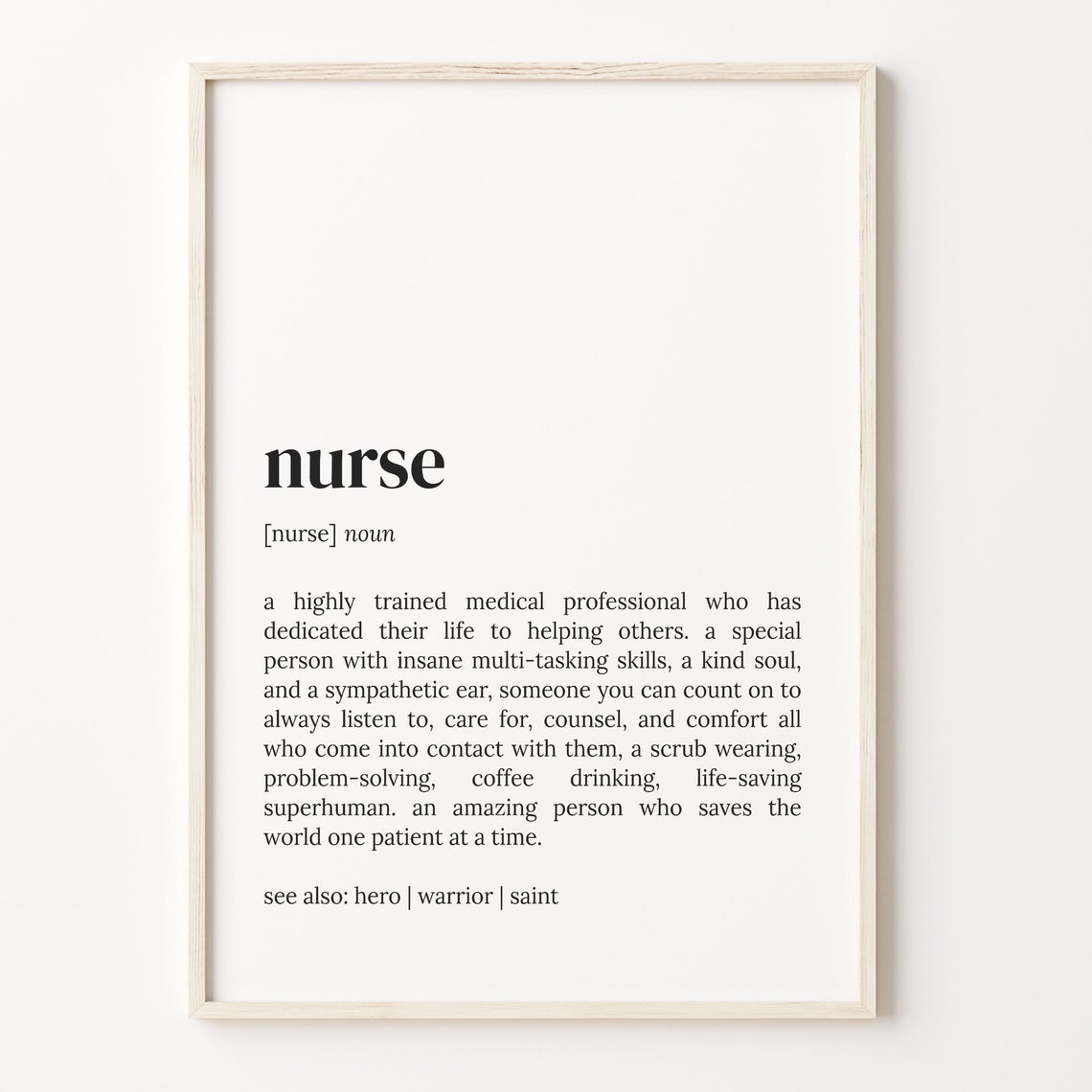 Superhero Nurse Dictionary Definition Typography Quote Poster