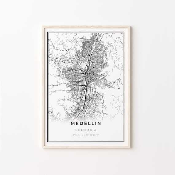 Medellin Colombia Minimalist Black White City Street Map Art Poster
