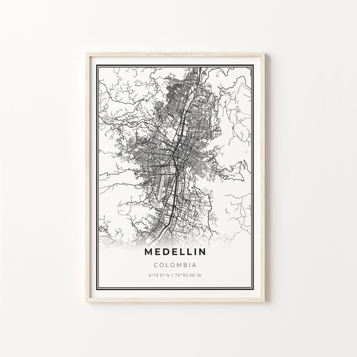 Medellin Colombia Minimalist Black White City Street Map Art Poster