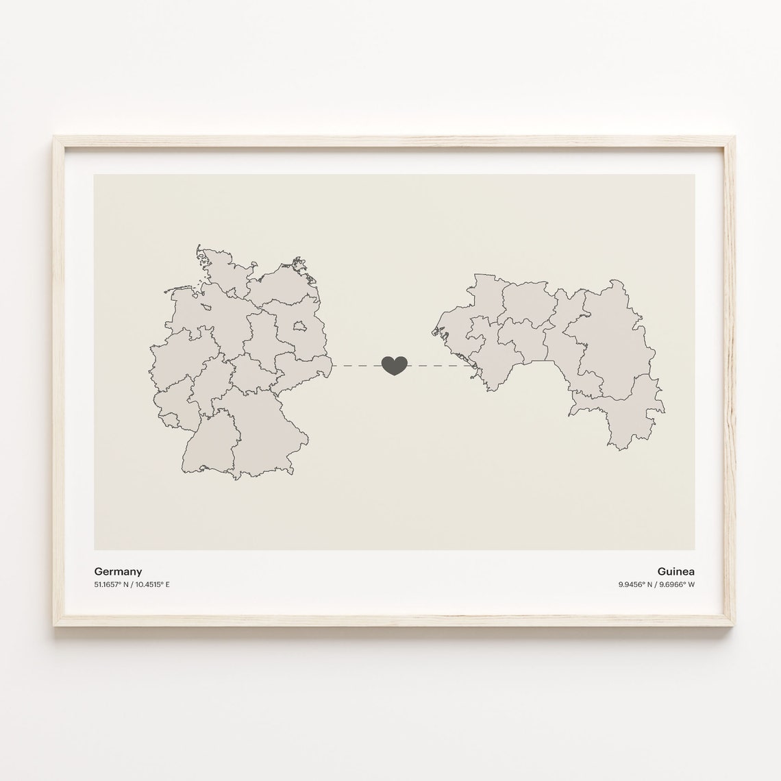 Germany To Guinea Minimalist Country Heart Connection Map Poster