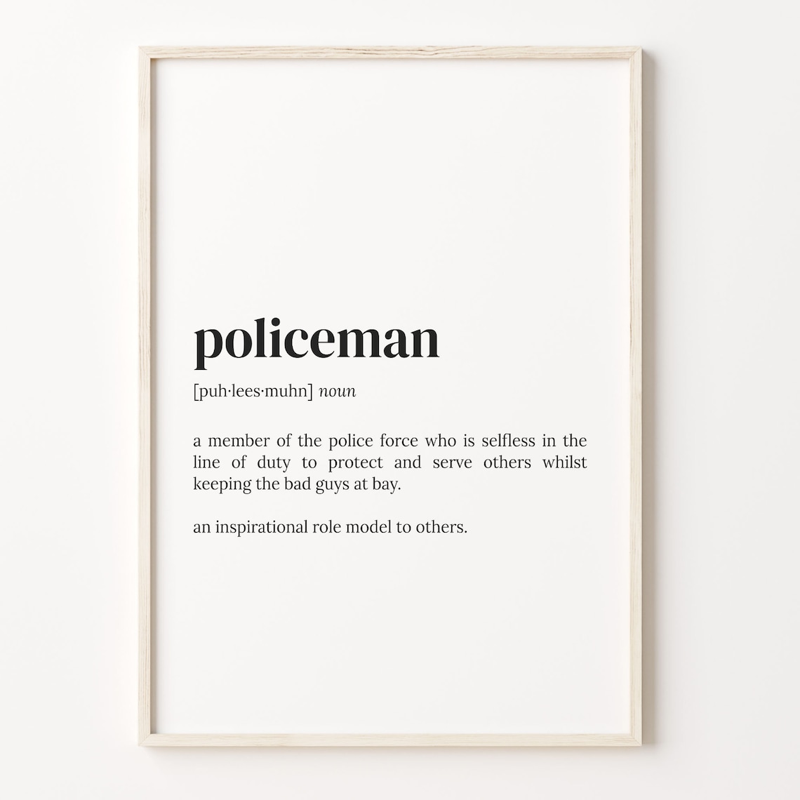Policeman Definition Quote Poster, Police Officer Gift