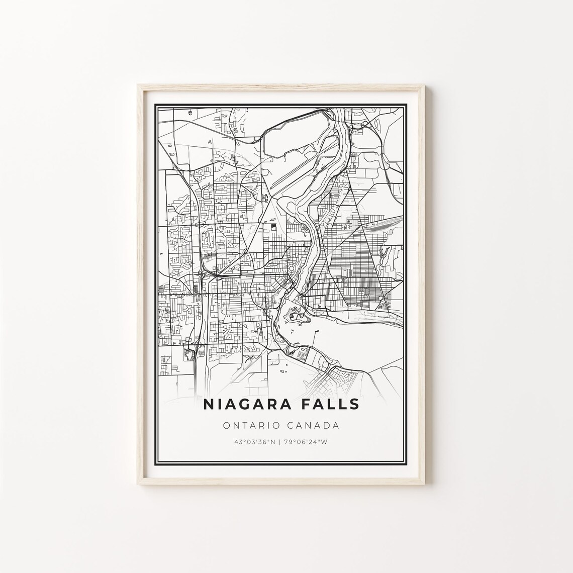 Niagara Falls Ontario Canada Black and White Street Map Minimalist Decor Poster