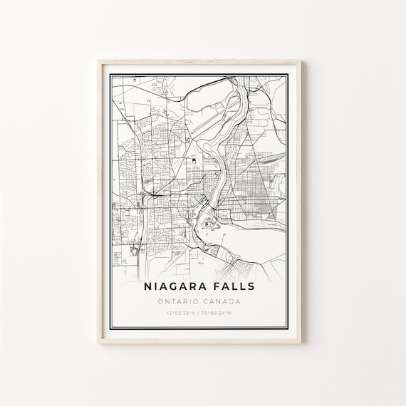 Niagara Falls Ontario Canada Black and White Street Map Minimalist Decor Poster