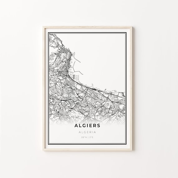 Algiers Algeria City Map Minimalist Black and White Art Poster