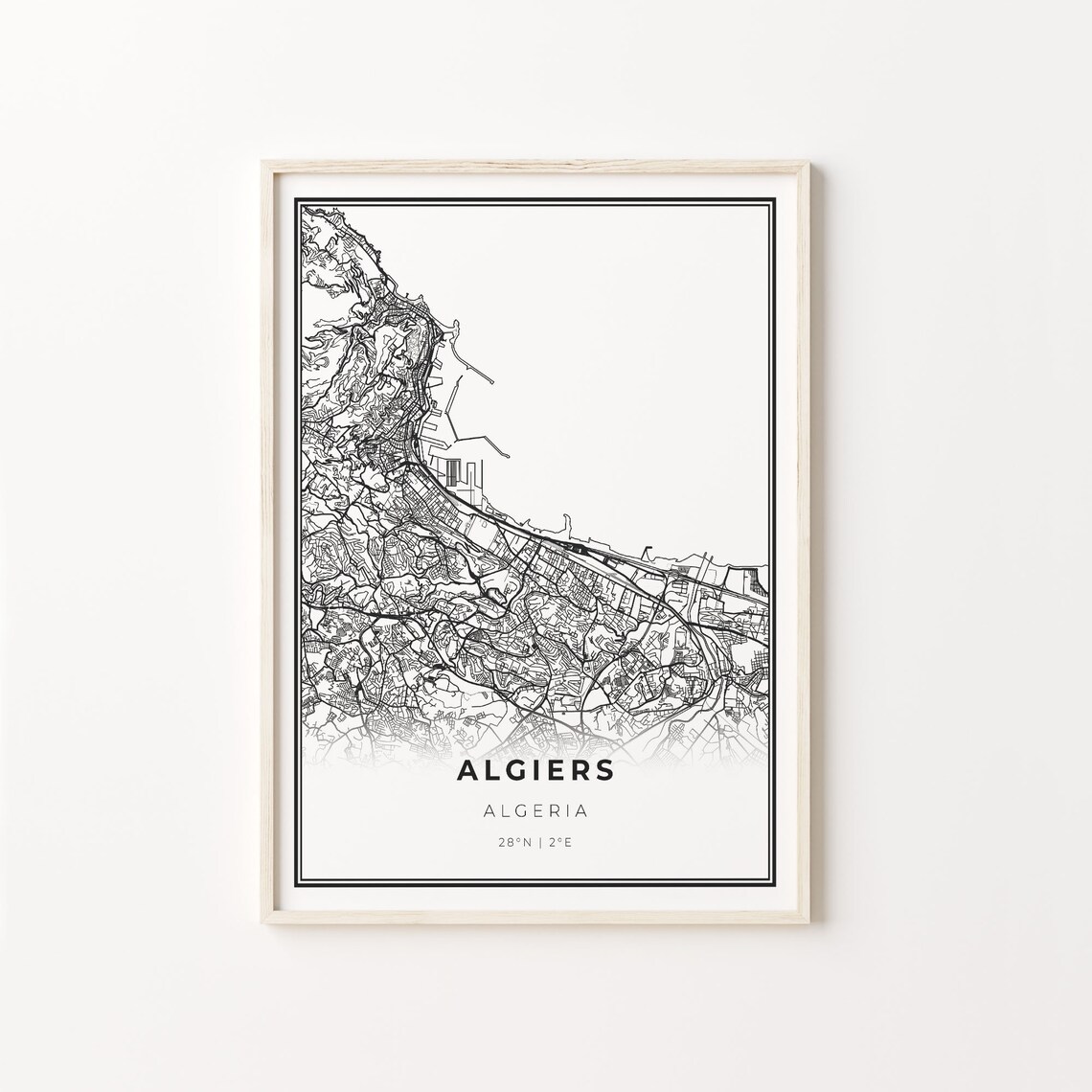 Algiers Algeria City Map Minimalist Black and White Art Poster