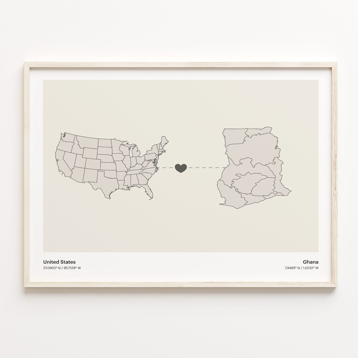 United States To Ghana Minimalist Heart Map Connection Gift Poster