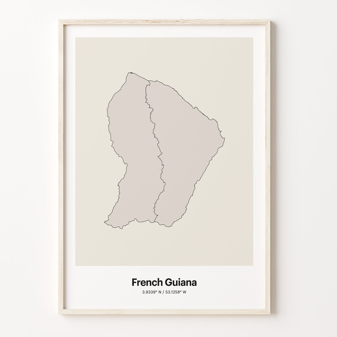 French Guiana Minimalist Outline Map Beige Coordinate Line Art Poster