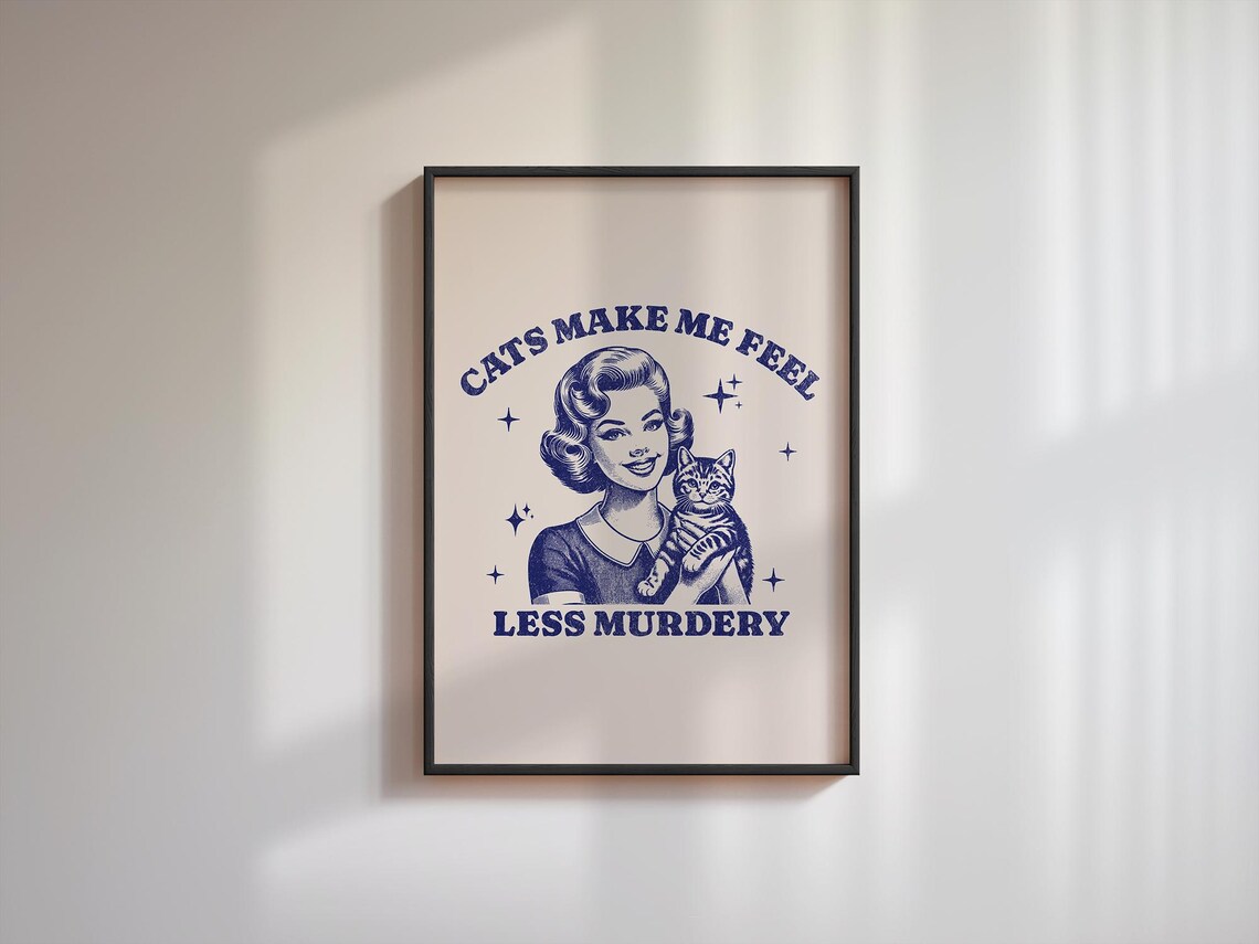 Retro Cat Art Print, Funny Vintage Cat Lover - Image 3