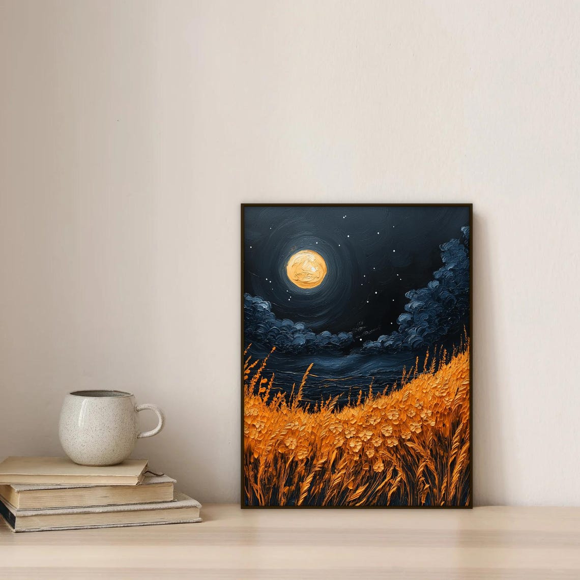 Moonlit Wheat Field Wall Art Starry Night Landscape Print Rustic Nature Poster Boho Farmhouse Decor 34 - Image 4