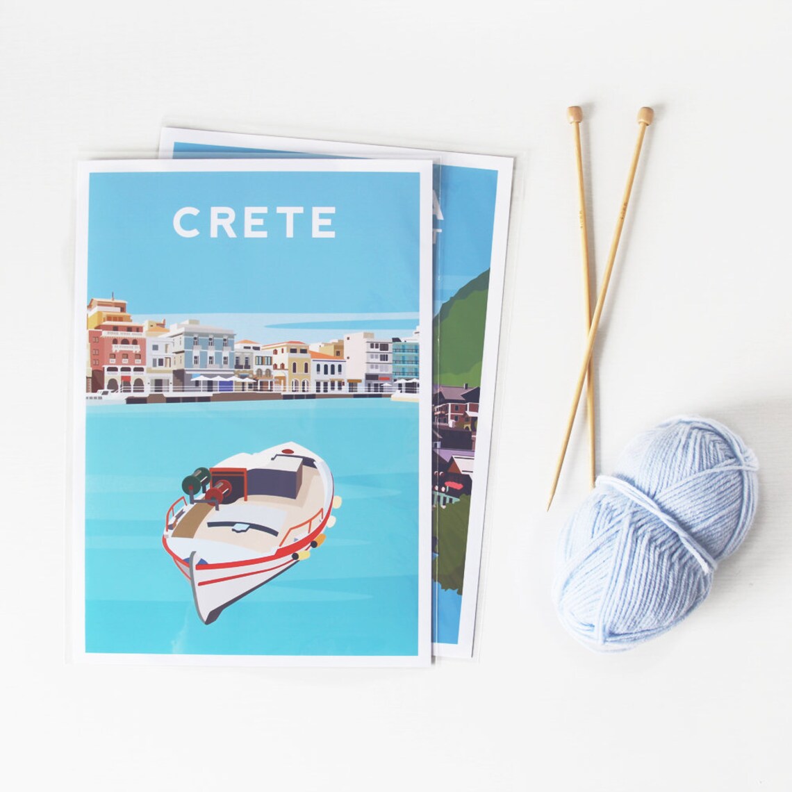 Crete Greece Travel Poster, Agios Nikolaos Landscape