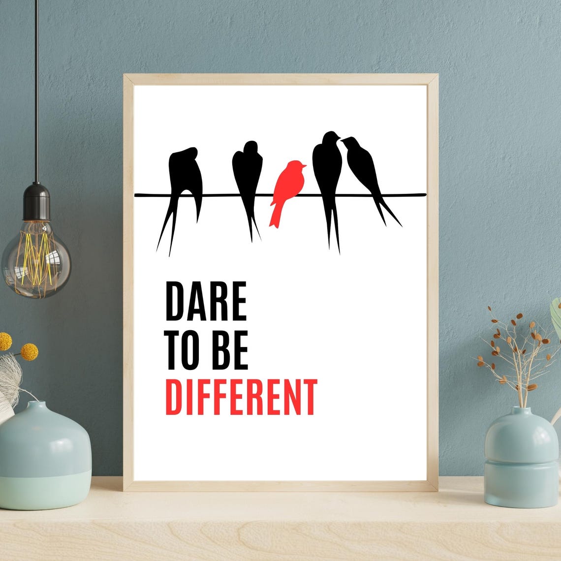 Dare to Be Different Red Bird Minimalist Motivational Poster
