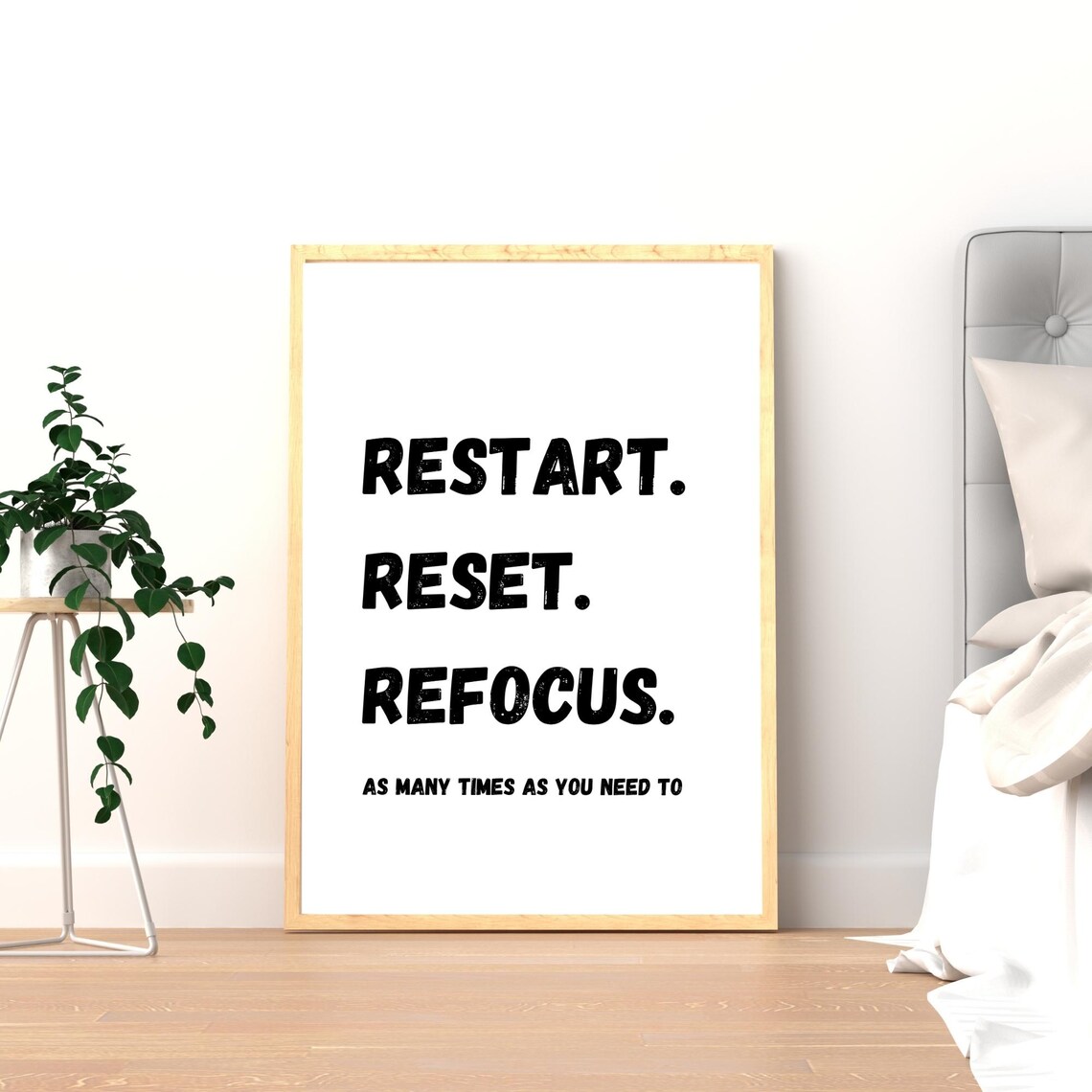 Motivational Typography Print Restart Reset Refocus