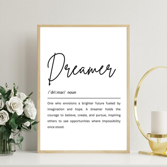Dreamer Definition Typography Art Inspirational Minimalist Poster