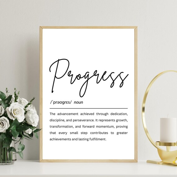 Progress Definition Minimalist Typography Noun Dictionary Wall Art