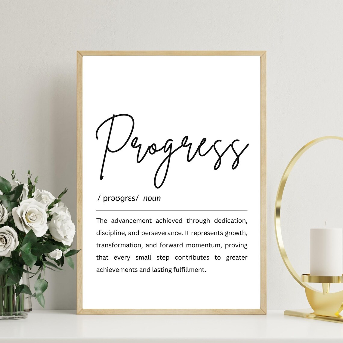 Motivational Progress Definition Print Success Quote Wall Art